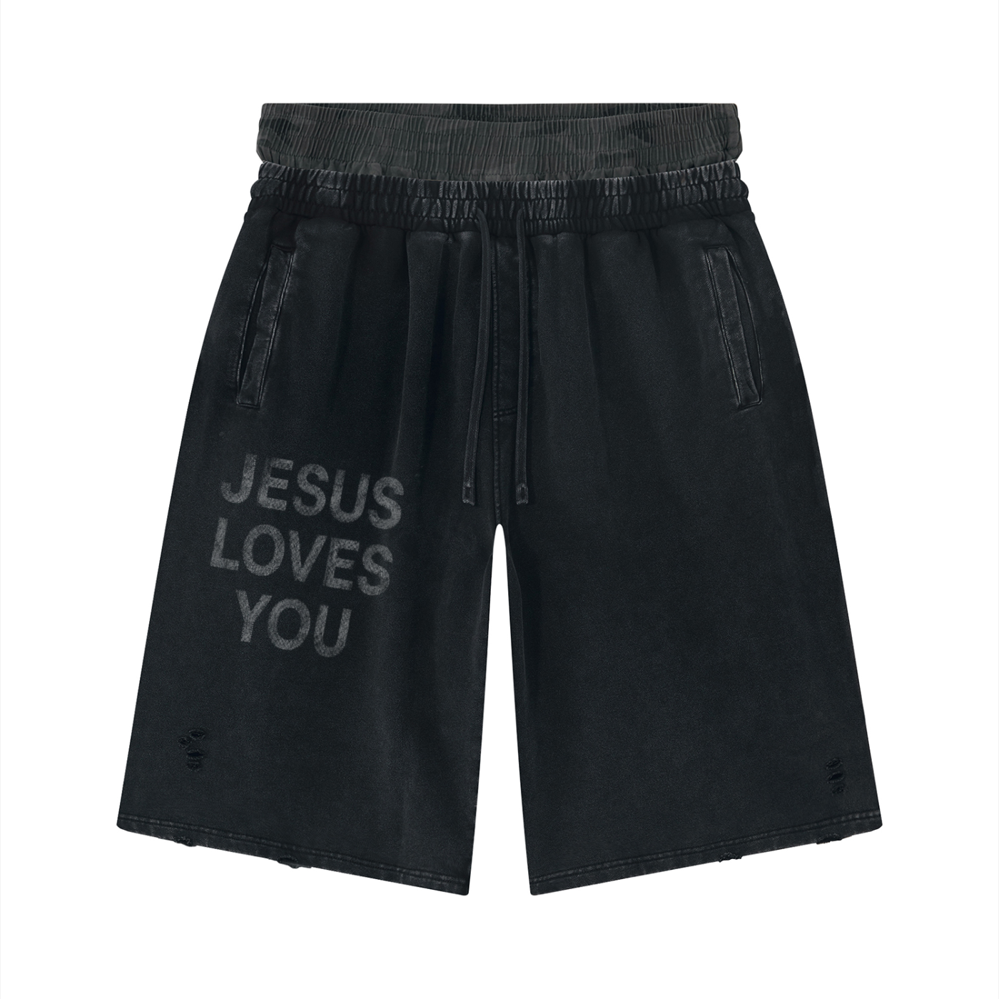 Jesus Loves You - Unisex Vintage Wash Distressed Wide Leg Shorts